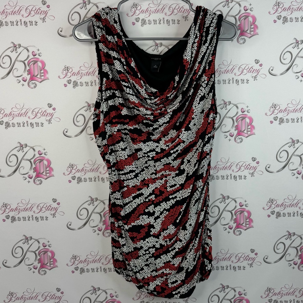 Ann Taylor tank top swoop neck drape style Red and Black Sleeveless Top